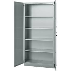 Büroschrank, 5 OH, abschließbar, mit aufliegenden Türen, B 950 mm, Weißalu