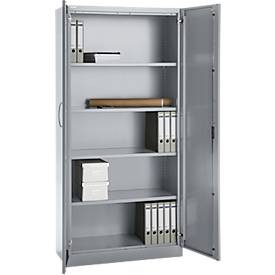 Büroschrank, 5 OH, abschließbar, mit aufliegenden Türen, B 950 mm, Weißalu