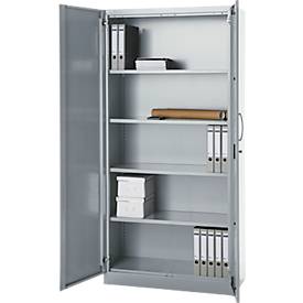 Büroschrank, 5 OH, abschließbar, mit aufliegenden Türen, B 950 mm, Weißalu