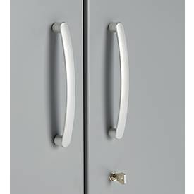 Büroschrank, 5 OH, abschließbar, mit aufliegenden Türen, B 950 mm, Weißalu
