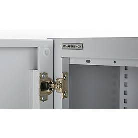 Büroschrank, 5 OH, abschließbar, mit aufliegenden Türen, B 950 mm, Weißalu