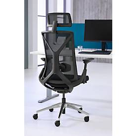 Bürostuhl EYR-002, mit 4D-Armlehnen, Synchronmechanik, Lordosenstütze, Kopfstütze, Netzrücken, schwarz