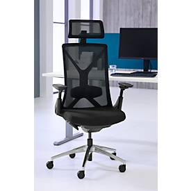 Bürostuhl EYR-002, mit 4D-Armlehnen, Synchronmechanik, Lordosenstütze, Kopfstütze, Netzrücken, schwarz