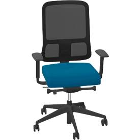 Bürostuhl NowyStyl UTILA, mit Armlehnen, Synchronmechanik, Muldensitz, sitzhöhen-/tiefenverstellbar, Rückenlehne mit Netzbezug, schwarz/blau
