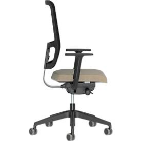 Bürostuhl NowyStyl UTILA, mit Armlehnen, Synchronmechanik, Muldensitz, sitzhöhen-/tiefenverstellbar, Rückenlehne mit Netzbezug, schwarz/braun