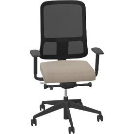 Bürostuhl NowyStyl UTILA, mit Armlehnen, Synchronmechanik, Muldensitz, sitzhöhen-/tiefenverstellbar, Rückenlehne mit Netzbezug, schwarz/braun