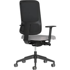 Bürostuhl NowyStyl UTILA, mit Armlehnen, Synchronmechanik, Muldensitz, sitzhöhen-/tiefenverstellbar, Rückenlehne mit Netzbezug, schwarz/grau