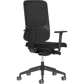 Bürostuhl NowyStyl UTILA, mit Armlehnen, Synchronmechanik, Muldensitz, sitzhöhen-/tiefenverstellbar, Rückenlehne mit Netzbezug, schwarz/schwarz