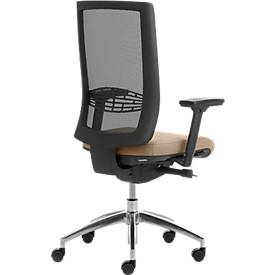 Bürostuhl WIKI, mit Armlehnen, Netz-Rücken, Gestell Aluminium poliert, beige