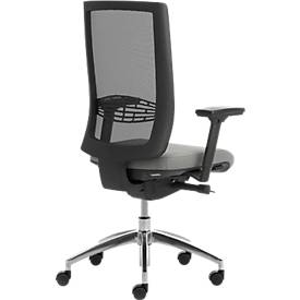 Bürostuhl WIKI, mit Armlehnen, Netz-Rücken, Gestell Aluminium poliert, lichtgrau