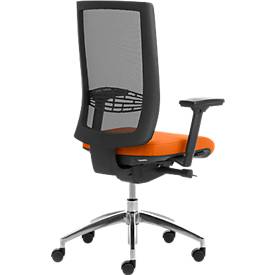 Bürostuhl WIKI, mit Armlehnen, Netz-Rücken, Gestell Aluminium poliert, orange