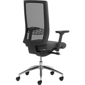 Bürostuhl WIKI, mit Armlehnen, Netz-Rücken, Gestell Aluminium poliert, schwarz