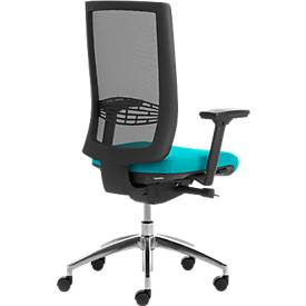 Bürostuhl WIKI, mit Armlehnen, Netz-Rücken, Gestell Aluminium poliert, türkis