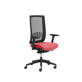 Bürostuhl WIKI, mit Armlehnen, Netz-Rücken, Gestell Kunststoff, dunkelrot