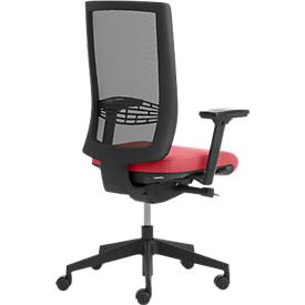 Bürostuhl WIKI, mit Armlehnen, Netz-Rücken, Gestell Kunststoff, dunkelrot