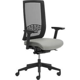 Bürostuhl WIKI, mit Armlehnen, Netz-Rücken, Gestell Kunststoff, lichtgrau
