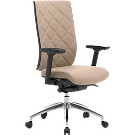 Bürostuhl WIKI, mit Armlehnen, Stoff-Rücken, Gestell Aluminium poliert, beige
