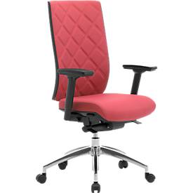 Bürostuhl WIKI, mit Armlehnen, Stoff-Rücken, Gestell Aluminium poliert, dunkelrot