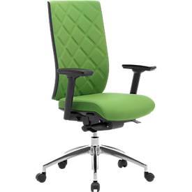 Bürostuhl WIKI, mit Armlehnen, Stoff-Rücken, Gestell Aluminium poliert, grün