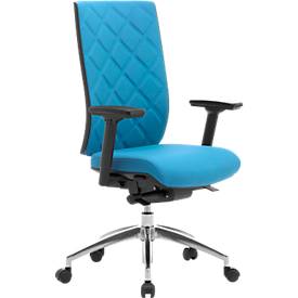 Bürostuhl WIKI, mit Armlehnen, Stoff-Rücken, Gestell Aluminium poliert, lichtblau