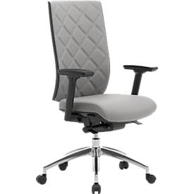 Bürostuhl WIKI, mit Armlehnen, Stoff-Rücken, Gestell Aluminium poliert, lichtgrau