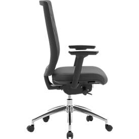 Bürostuhl WIKI, mit Armlehnen, Stoff-Rücken, Gestell Aluminium poliert, schwarz