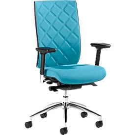 Bürostuhl WIKI, mit Armlehnen, Stoff-Rücken, Gestell Aluminium poliert, türkis