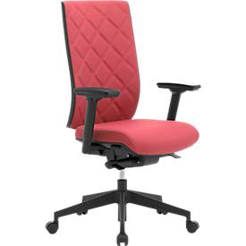 Bürostuhl WIKI, mit Armlehnen, Stoff-Rücken, Gestell Kunststoff, dunkelrot