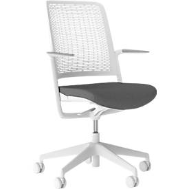 Bürostuhl WithMe, mit Armlehnen, Auto-Synchronmechanik, Flachsitz, perforierter Kunststoffrücken, abnehmbarer Sitzbezug, hellgrau/schwarz