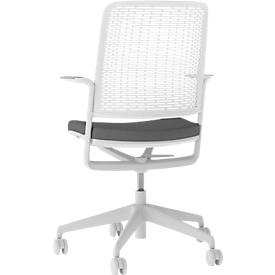 Bürostuhl WithMe, mit Armlehnen, Auto-Synchronmechanik, Flachsitz, perforierter Kunststoffrücken, abnehmbarer Sitzbezug, hellgrau/schwarz