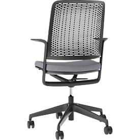 Bürostuhl WithMe, mit Armlehnen, Auto-Synchronmechanik, Flachsitz, perforierter Kunststoffrücken, abnehmbarer Sitzbezug, schwarz/grau