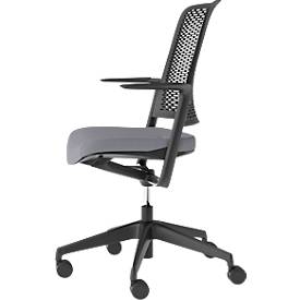 Bürostuhl WithMe, mit Armlehnen, Auto-Synchronmechanik, Flachsitz, perforierter Kunststoffrücken, abnehmbarer Sitzbezug, schwarz/grau