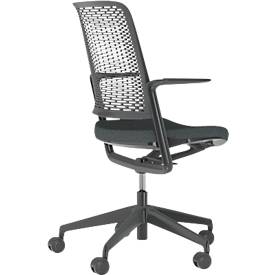 Bürostuhl WithMe, mit Armlehnen, Auto-Synchronmechanik, Flachsitz, perforierter Kunststoffrücken, abnehmbarer Sitzbezug, schwarz