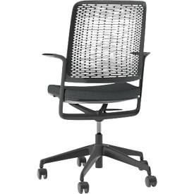 Bürostuhl WithMe, mit Armlehnen, Auto-Synchronmechanik, Flachsitz, perforierter Kunststoffrücken, abnehmbarer Sitzbezug, schwarz