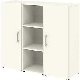 Buffet de bureau TEMPIO, en bois, 2 portes, 1 étagère, 3 OH, L 1200 x P 340 x H 1070 mm, blanc/blanc