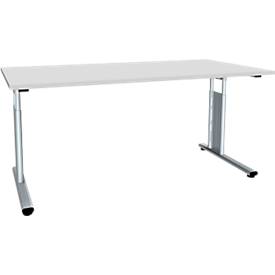 Bureau ALICANTE, pieds en C, rectangulaire, l. 1600 x P 800 x H 680 - 820 mm, gris clair