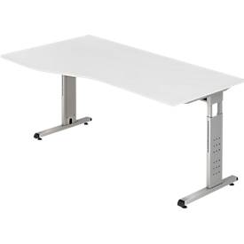 Bureau asymétrique ULM, à gauche ou à droite, l. 1800 x P 800/1000 x H 650 - 850 mm, gris clair