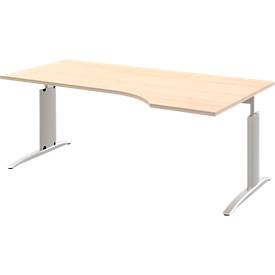 Bureau BARI, asymétrique, extension à droite, pieds en C, l. 1800 x P 800 mm, coloris érable
