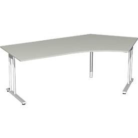 Bureau d’angle PALENQUE 135°, pieds en C, angle à droite, l. 2165 x P 800/1130 x H 720 mm, gris clair
