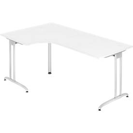 Bureau d’angle TARA 90°, pieds en C, rectangulaire,  l. 2000 mm, blanc