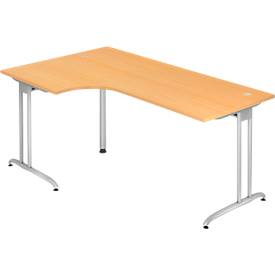 Bureau d’angle TARA 90°, pieds en C, rectangulaire, l. 2000 mm, coloris hêtre
