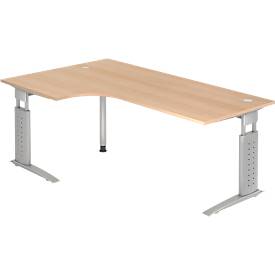 Bureau d'angle TARVIS, l. 2000 x P 1200/800 x H 680 - 860 mm, armature argentée, coloris chêne