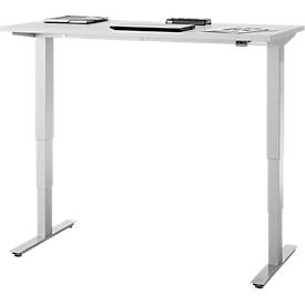 Bureau, elektrisch in hoogte verstelbaar, T-poot zonder dwarsbalk, B 1300 x D 650 x H 605-1265 mm, lichtgrijs/zilver