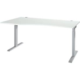 Bureau ERGO-T 2.0, forme libre, fixation à gauche, pied en T, L 1800 x P 1000/800 x H 675-895 mm, gris clair/aluminium blanc 
