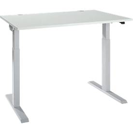 Bureau ERGO-T 2.0 - réglable en hauteur électriquement - L 1200 x P 800 x H 715-1205 mm - pied en T blanc alu - gris clair - notre marque Schäfer Shop Select