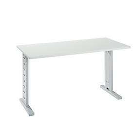 Bureau Home Office MOXXO IQ, rectangulaire, pieds en C, L 1300 x P 650 x H 735 mm, alu gris clair/blanc RAL 9006 