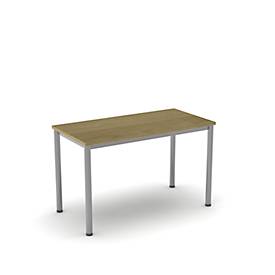 Bureau Home Office Nevada, rectangulaire, 4 pieds en tube rond, L 1200 x P 600 x H 740 mm, chêne/argent alu