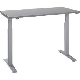Bureau Home Office Roll it, réglage électrique de la hauteur, L 1300 x P 650 x H 687-1187 mm, piétement en T, graphite/aluminium blanc