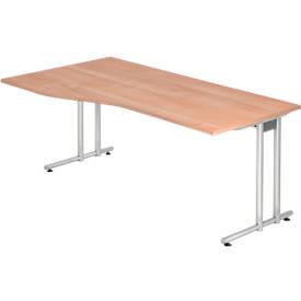 Bureau JENA, pieds en C, asymétrique, l. 1800 x P 1000 x H 720 mm, coloris noyer