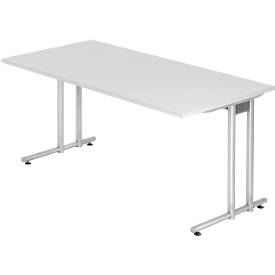 Bureau JENA, pieds en C, rectangulaire, l. 1600 x P 800 x H 720 mm, armature alu argenté, gris clair